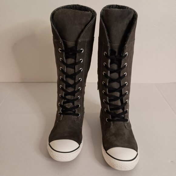 Converse All Star Tall Sneakers Gray Suede High Top Women Size 6 / Junior Size 4 - Picture 3 of 16
